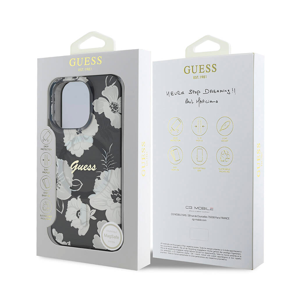 iPhone 16 Pro Max Kılıf Guess Orjinal Lisanslı M-safe Şarj Özellikli Flower Tone On Tone Ring Kapak