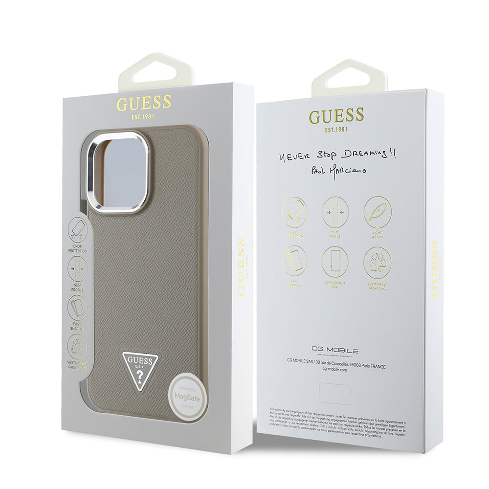 iPhone 16 Pro Max Kılıf Guess Orjinal Lisanslı M-safe Şarj Özellikli Grained Triangle Kapak