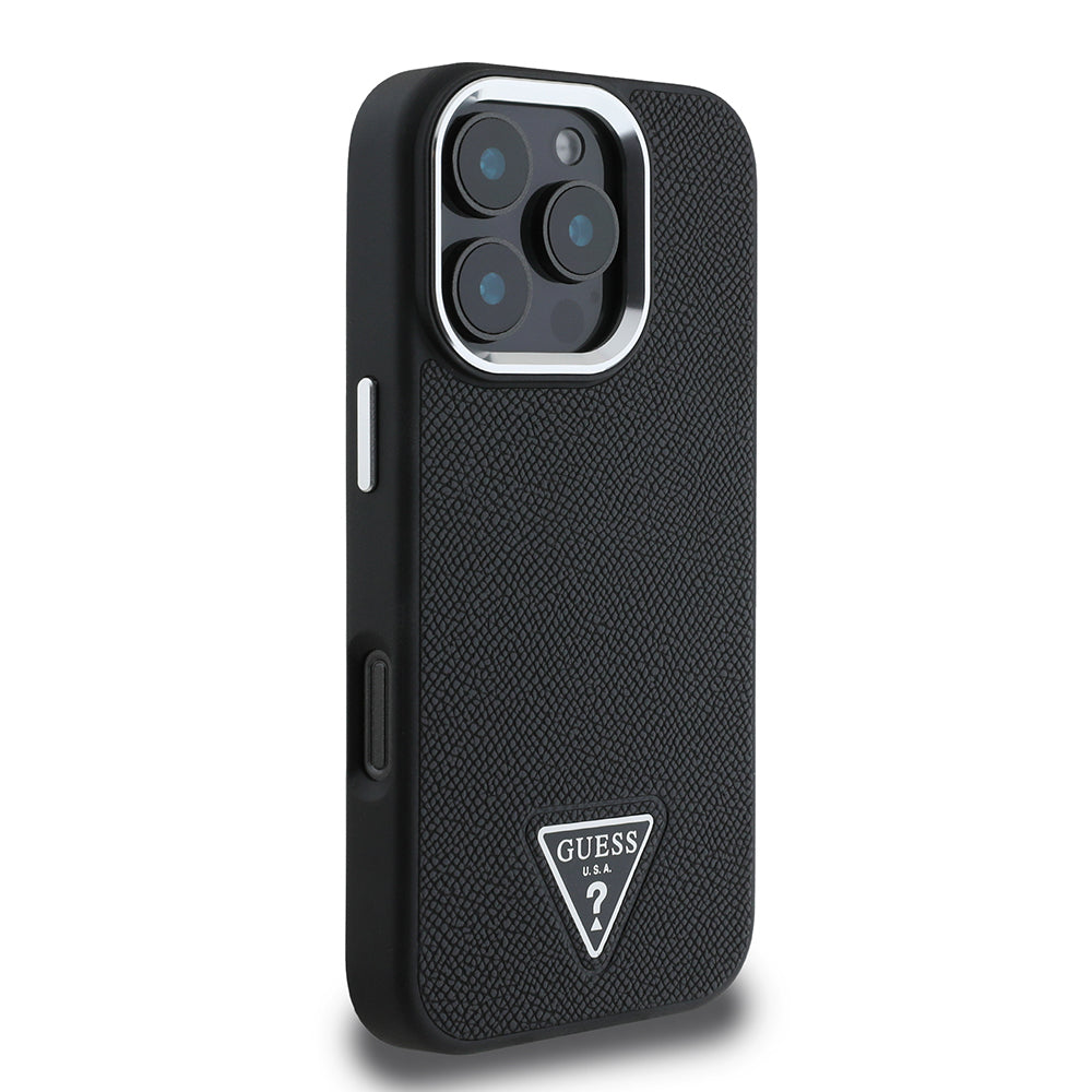 iPhone 16 Pro Max Kılıf Guess Orjinal Lisanslı M-safe Şarj Özellikli Grained Triangle Kapak
