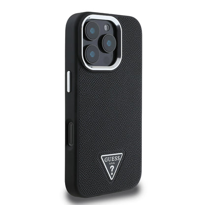 iPhone 16 Pro Max Kılıf Guess Orjinal Lisanslı M-safe Şarj Özellikli Grained Triangle Kapak