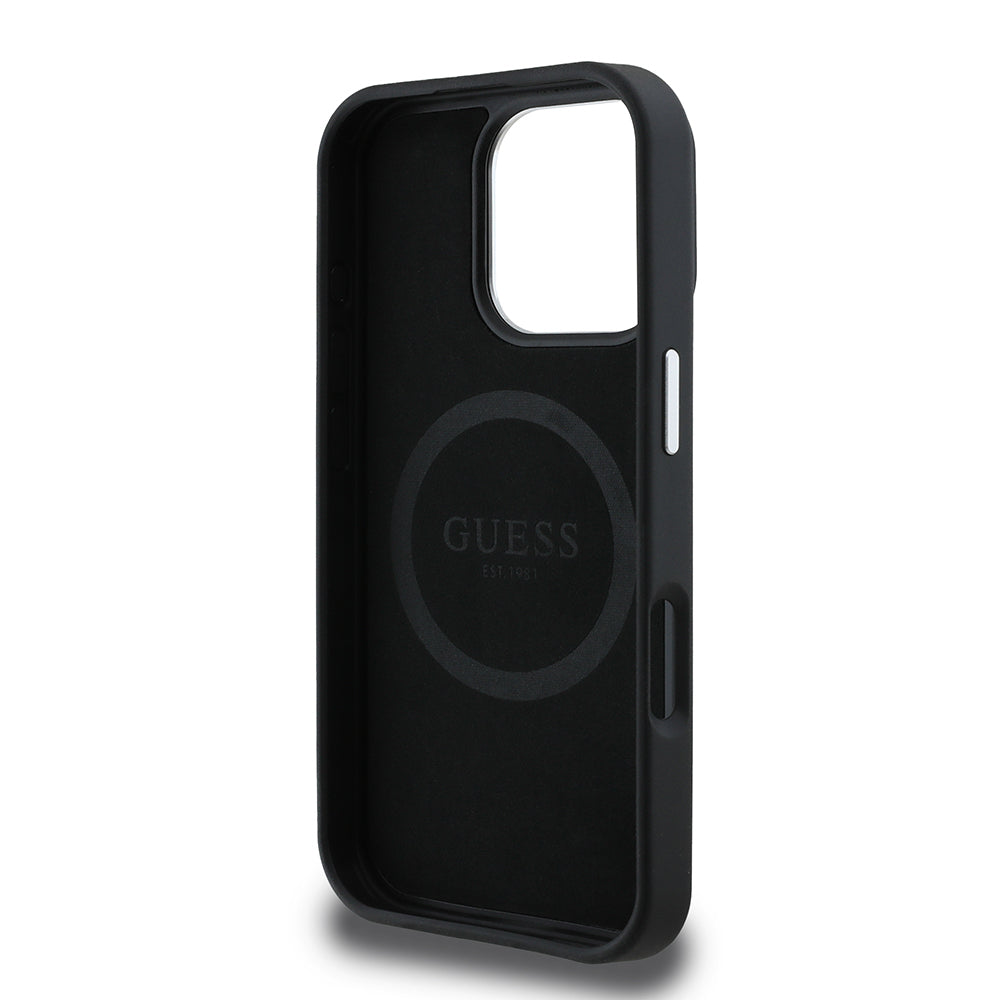 iPhone 16 Pro Max Kılıf Guess Orjinal Lisanslı M-safe Şarj Özellikli Grained Triangle Kapak