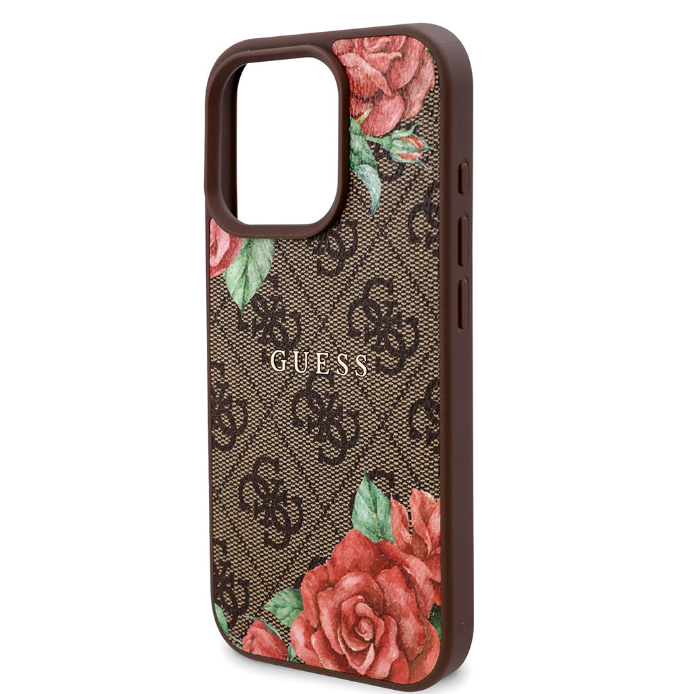 iPhone 16 Pro Max Kılıf Guess Orjinal Lisanslı M-safe Şarj Özellikli Gül Baskılı 4G Desenli Yazı Logolu Kapak