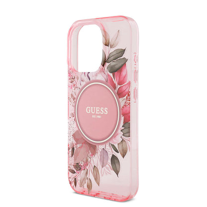 iPhone 16 Pro Max Kılıf Guess Orjinal Lisanslı M-safe Şarj Özellikli IML Baskılı Çiçek İnci Bileklikli Kapak