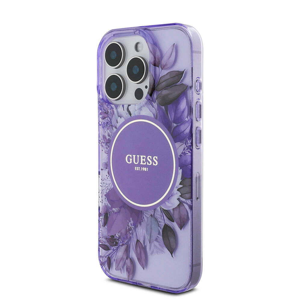 iPhone 16 Pro Max Kılıf Guess Orjinal Lisanslı M-safe Şarj Özellikli IML Baskılı Çiçek İnci Bileklikli Kapak