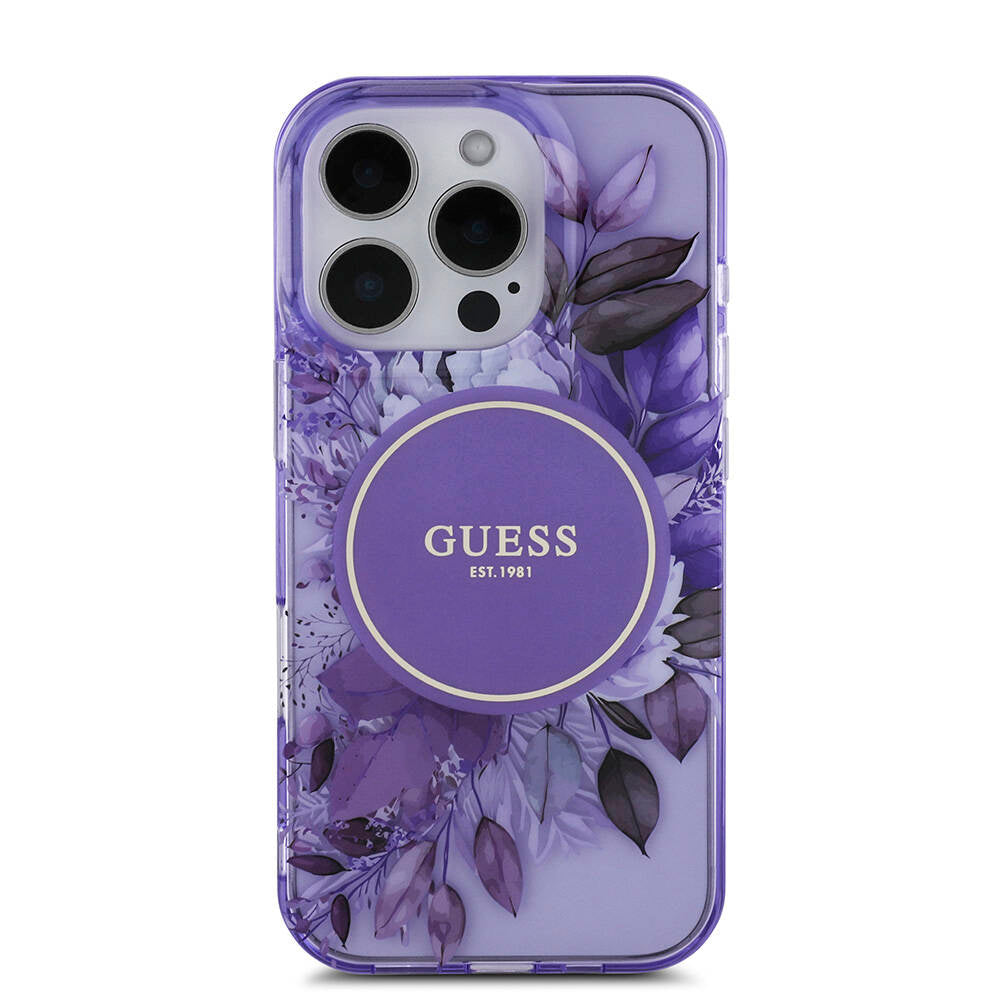 iPhone 16 Pro Max Kılıf Guess Orjinal Lisanslı M-safe Şarj Özellikli IML Baskılı Çiçek İnci Bileklikli Kapak