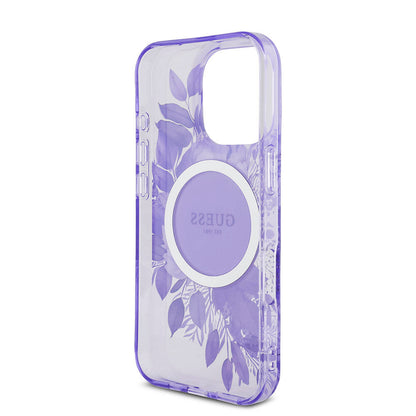 iPhone 16 Pro Max Kılıf Guess Orjinal Lisanslı M-safe Şarj Özellikli IML Baskılı Çiçek İnci Bileklikli Kapak