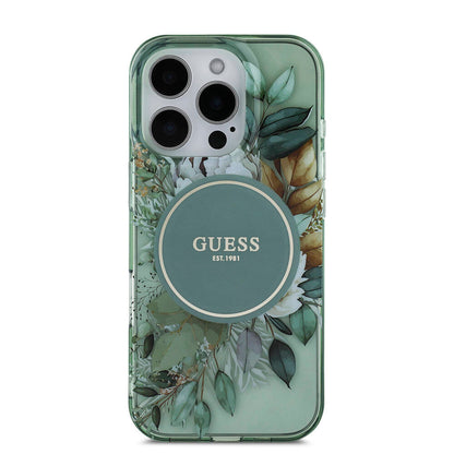 iPhone 16 Pro Max Kılıf Guess Orjinal Lisanslı M-safe Şarj Özellikli IML Baskılı Çiçek İnci Bileklikli Kapak