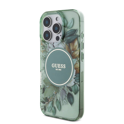 iPhone 16 Pro Max Kılıf Guess Orjinal Lisanslı M-safe Şarj Özellikli IML Baskılı Çiçek İnci Bileklikli Kapak