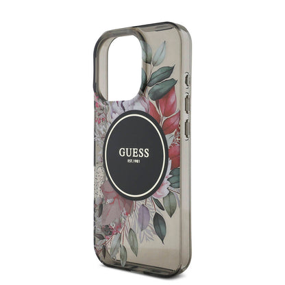 iPhone 16 Pro Max Kılıf Guess Orjinal Lisanslı M-safe Şarj Özellikli IML Baskılı Çiçek İnci Bileklikli Kapak