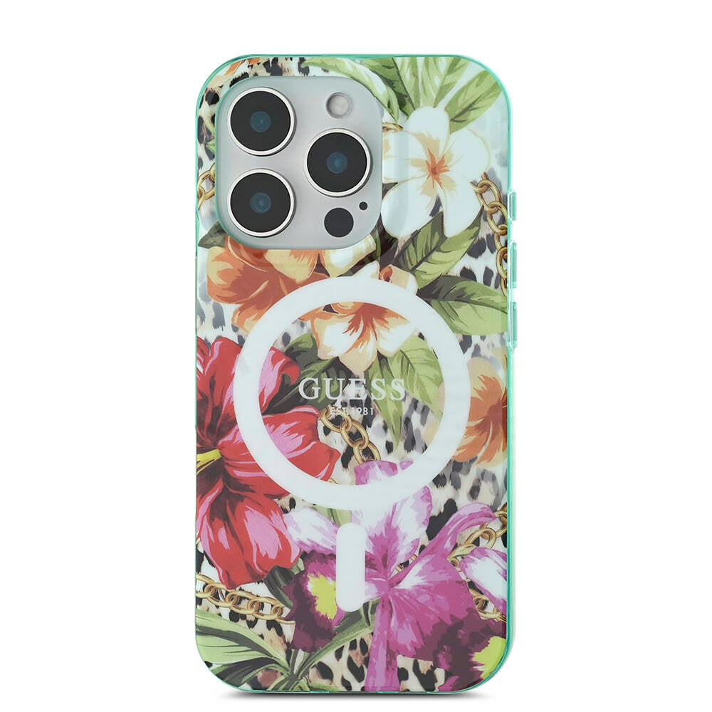 iPhone 16 Pro Max Kılıf Guess Orjinal Lisanslı M-safe Şarj Özellikli IML Baskılı Jungle Ring Kapak