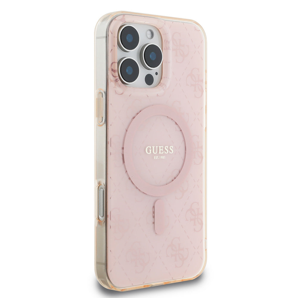 iPhone 16 Pro Max Kılıf Guess Orjinal Lisanslı M-safe Şarj Özellikli IML Baskılı Klasik Logolu 4G Desenli Kapak