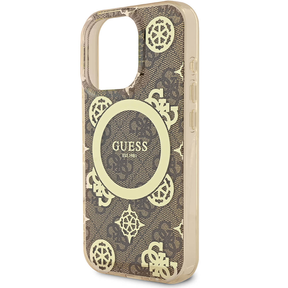 iPhone 16 Pro Max Kılıf Guess Orjinal Lisanslı M-safe Şarj Özellikli IML Peony ve 4G Desenli Klasik Logolu Kapak