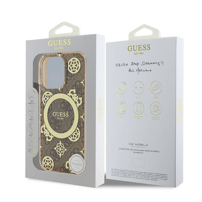 iPhone 16 Pro Max Kılıf Guess Orjinal Lisanslı M-safe Şarj Özellikli IML Peony ve 4G Desenli Klasik Logolu Kapak