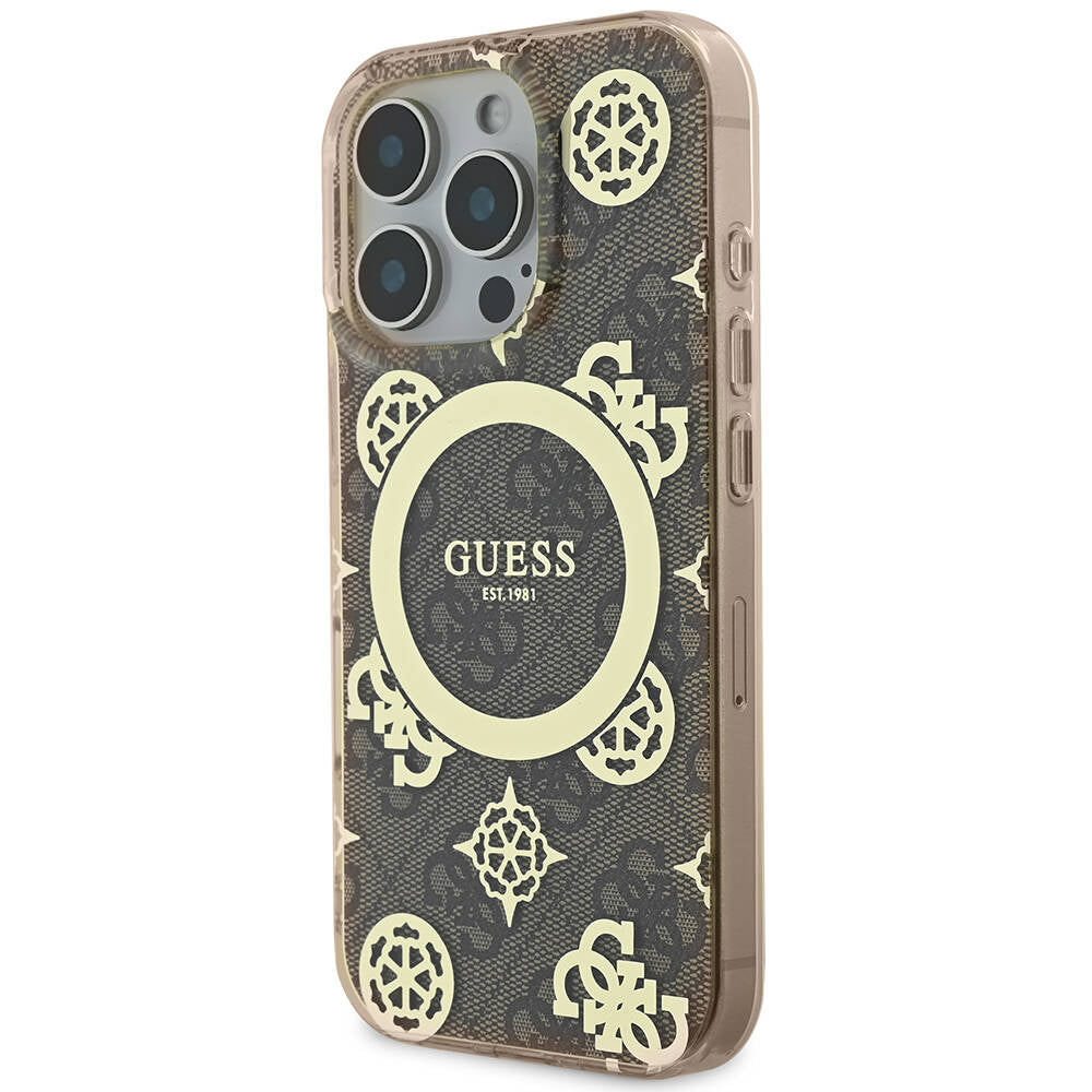 iPhone 16 Pro Max Kılıf Guess Orjinal Lisanslı M-safe Şarj Özellikli IML Peony ve 4G Desenli Klasik Logolu Kapak