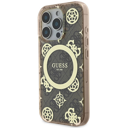 iPhone 16 Pro Max Kılıf Guess Orjinal Lisanslı M-safe Şarj Özellikli IML Peony ve 4G Desenli Klasik Logolu Kapak
