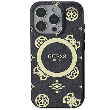 iPhone 16 Pro Max Kılıf Guess Orjinal Lisanslı M-safe Şarj Özellikli IML Peony ve 4G Desenli Klasik Logolu Kapak