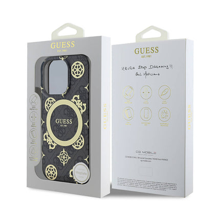 iPhone 16 Pro Max Kılıf Guess Orjinal Lisanslı M-safe Şarj Özellikli IML Peony ve 4G Desenli Klasik Logolu Kapak