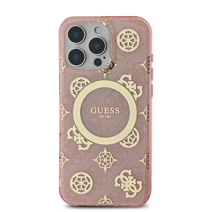 iPhone 16 Pro Max Kılıf Guess Orjinal Lisanslı M-safe Şarj Özellikli IML Peony ve 4G Desenli Klasik Logolu Kapak