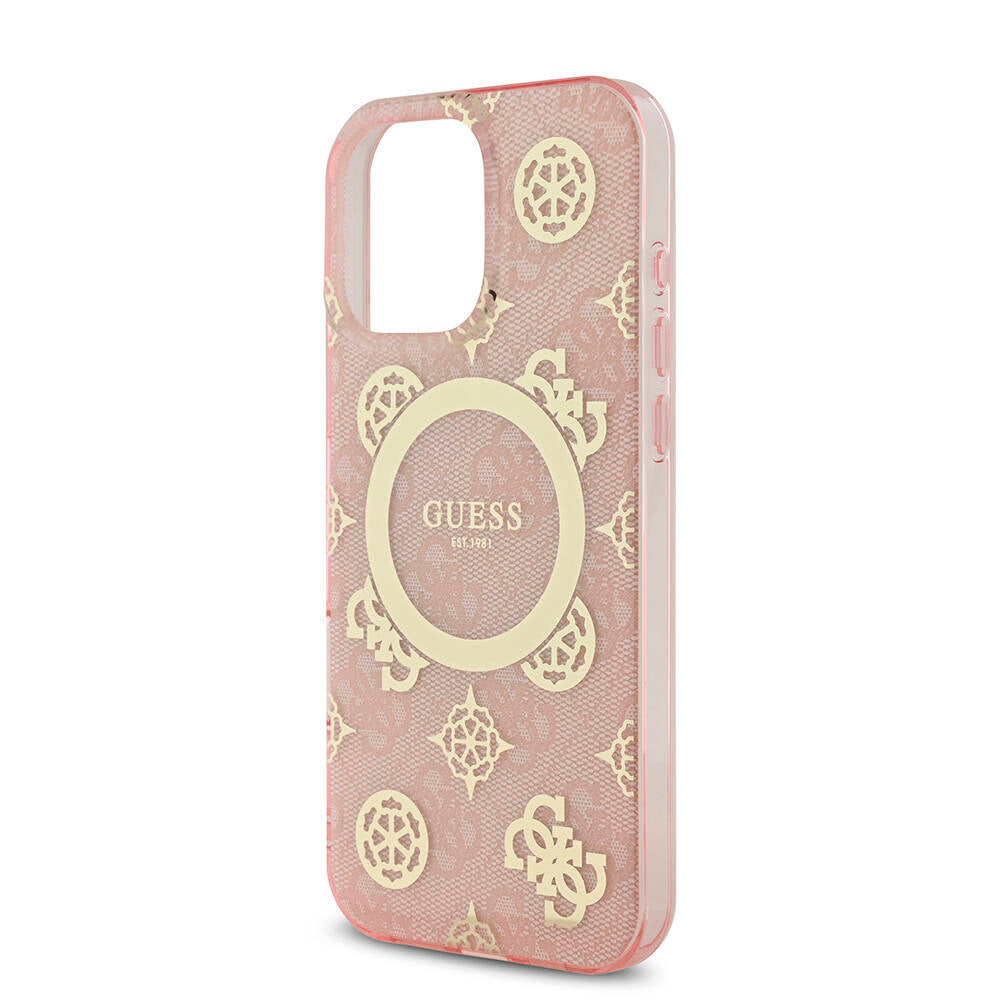 iPhone 16 Pro Max Kılıf Guess Orjinal Lisanslı M-safe Şarj Özellikli IML Peony ve 4G Desenli Klasik Logolu Kapak