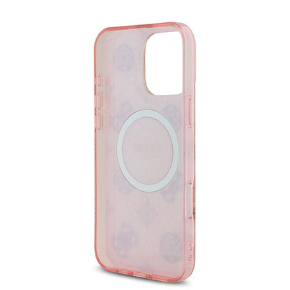 iPhone 16 Pro Max Kılıf Guess Orjinal Lisanslı M-safe Şarj Özellikli IML Peony ve 4G Desenli Klasik Logolu Kapak