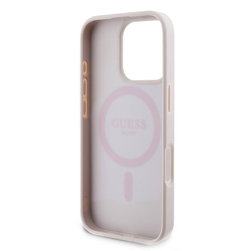 iPhone 16 Pro Max Kılıf Guess Orjinal Lisanslı M-safe Şarj Özellikli PU Deri 4G Desenli Taşlı Üçgen Logolu Kapak