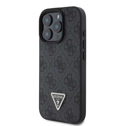 iPhone 16 Pro Max Kılıf Guess Orjinal Lisanslı M-safe Şarj Özellikli PU Deri 4G Desenli Taşlı Üçgen Logolu Kapak