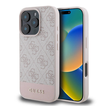 iPhone 16 Pro Max Kılıf Guess Orjinal Lisanslı M-safe Şarj Özellikli PU Deri Şerit Logo Dizaynlı Kapak
