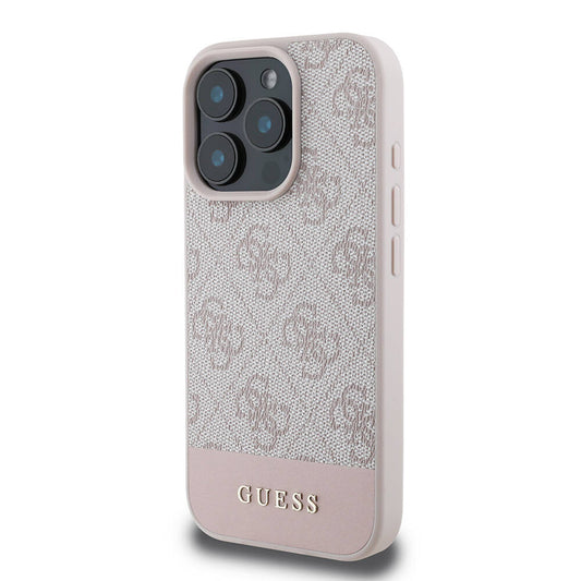iPhone 16 Pro Max Kılıf Guess Orjinal Lisanslı M-safe Şarj Özellikli PU Deri Şerit Logo Dizaynlı Kapak