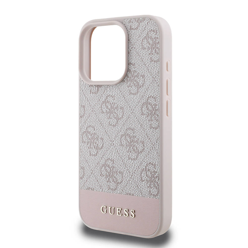 iPhone 16 Pro Max Kılıf Guess Orjinal Lisanslı M-safe Şarj Özellikli PU Deri Şerit Logo Dizaynlı Kapak