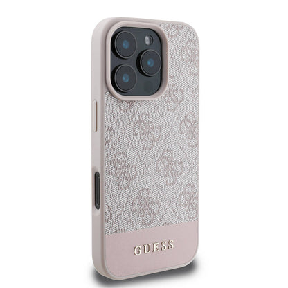 iPhone 16 Pro Max Kılıf Guess Orjinal Lisanslı M-safe Şarj Özellikli PU Deri Şerit Logo Dizaynlı Kapak
