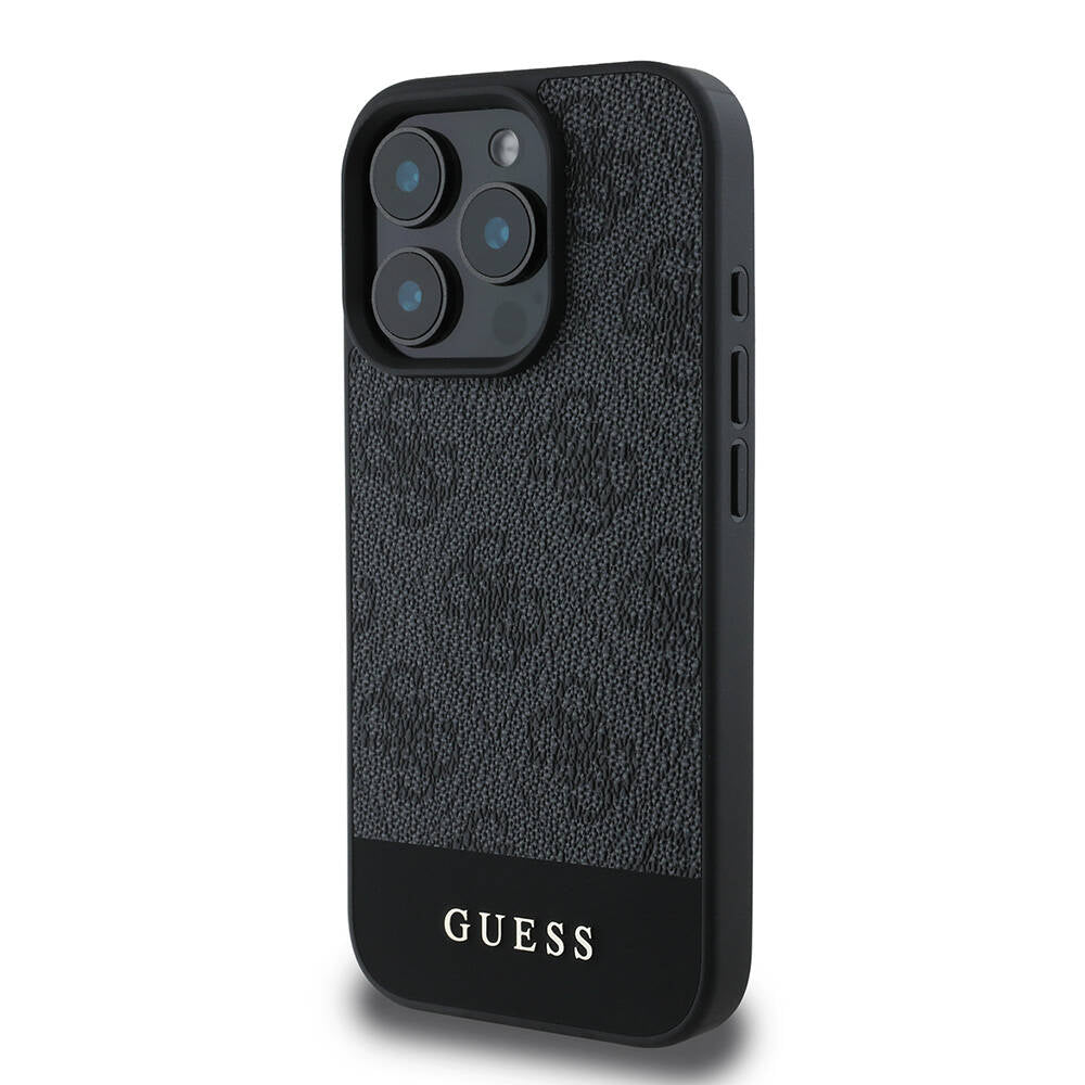 iPhone 16 Pro Max Kılıf Guess Orjinal Lisanslı M-safe Şarj Özellikli PU Deri Şerit Logo Dizaynlı Kapak