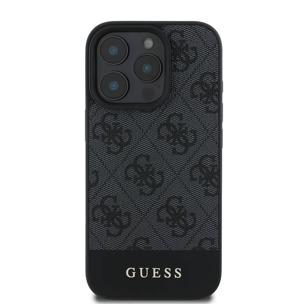 iPhone 16 Pro Max Kılıf Guess Orjinal Lisanslı M-safe Şarj Özellikli PU Deri Şerit Logo Dizaynlı Kapak