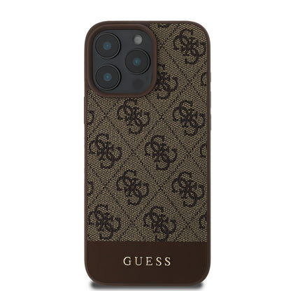 iPhone 16 Pro Max Kılıf Guess Orjinal Lisanslı M-safe Şarj Özellikli PU Deri Şerit Logo Dizaynlı Kapak