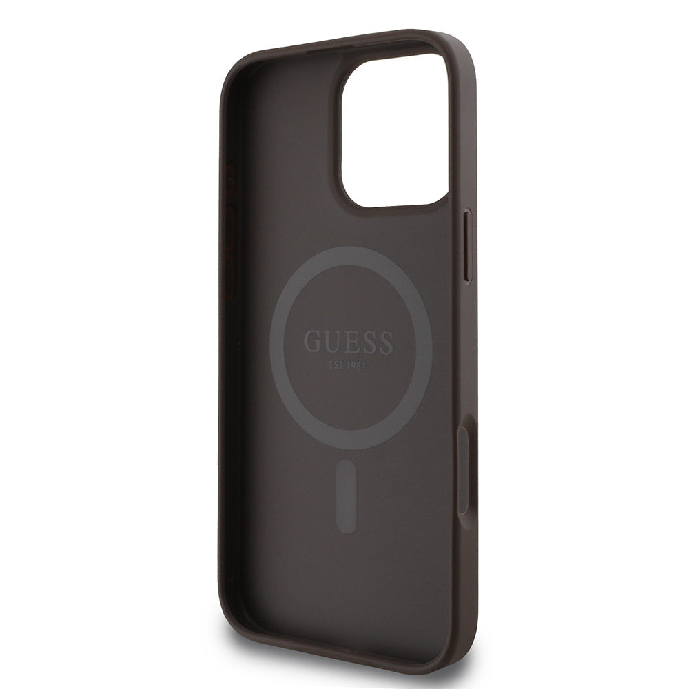 iPhone 16 Pro Max Kılıf Guess Orjinal Lisanslı M-safe Şarj Özellikli PU Deri Şerit Logo Dizaynlı Kapak