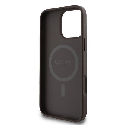 iPhone 16 Pro Max Kılıf Guess Orjinal Lisanslı M-safe Şarj Özellikli PU Deri Şerit Logo Dizaynlı Kapak