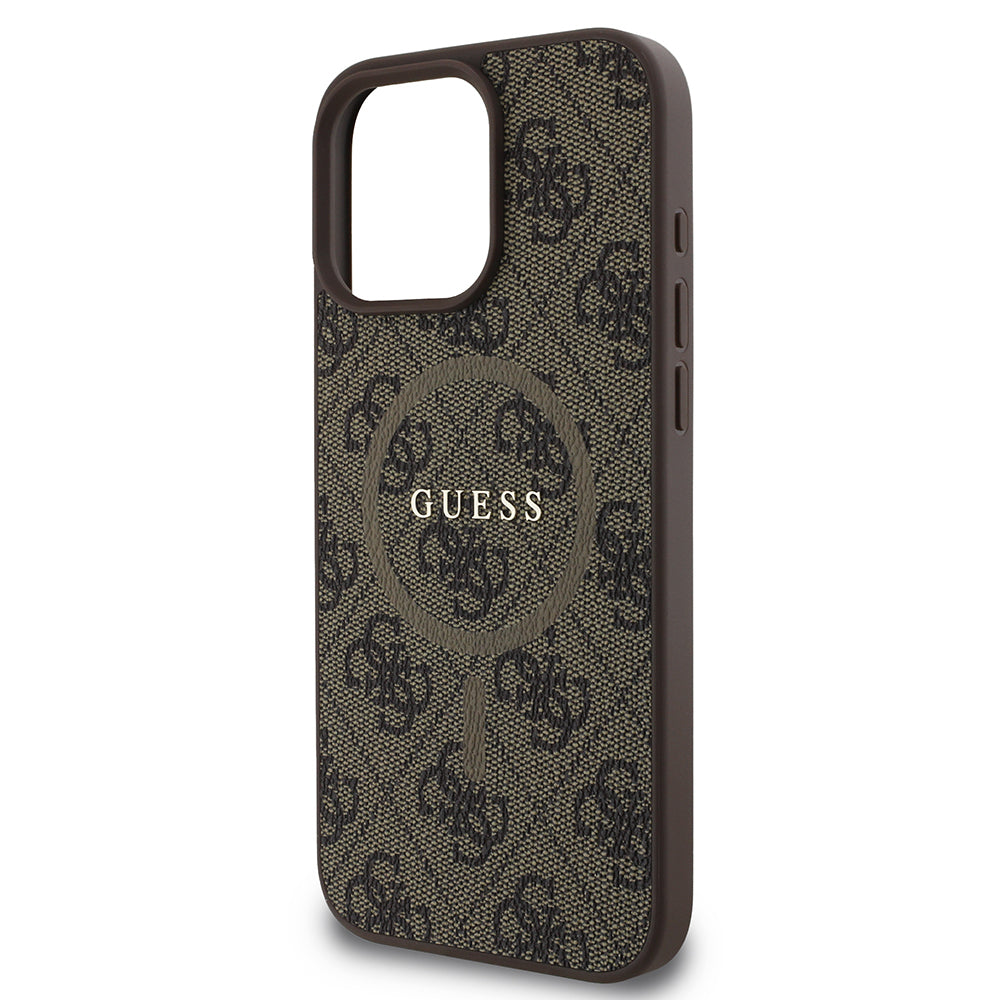 iPhone 16 Pro Max Kılıf Guess Orjinal Lisanslı M-safe Şarj Özellikli PU Halkalı 4G Desenli Yazı Logolu Kapak