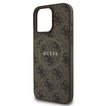 iPhone 16 Pro Max Kılıf Guess Orjinal Lisanslı M-safe Şarj Özellikli PU Halkalı 4G Desenli Yazı Logolu Kapak