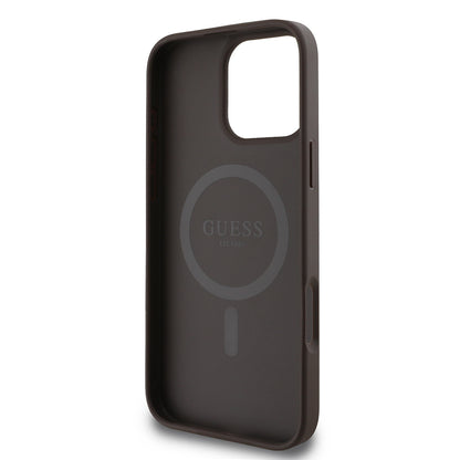 iPhone 16 Pro Max Kılıf Guess Orjinal Lisanslı M-safe Şarj Özellikli PU Halkalı 4G Desenli Yazı Logolu Kapak