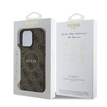 iPhone 16 Pro Max Kılıf Guess Orjinal Lisanslı M-safe Şarj Özellikli PU Halkalı 4G Desenli Yazı Logolu Kapak