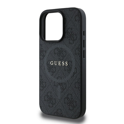 iPhone 16 Pro Max Kılıf Guess Orjinal Lisanslı M-safe Şarj Özellikli PU Halkalı 4G Desenli Yazı Logolu Kapak