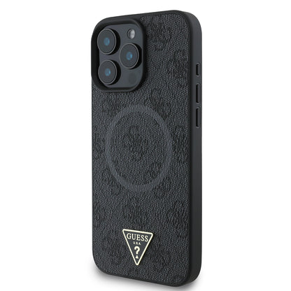 iPhone 16 Pro Max Kılıf Guess Orjinal Lisanslı M-safe Şarj Özellikli PU Üçgen Logo 4G Desenli Kapak