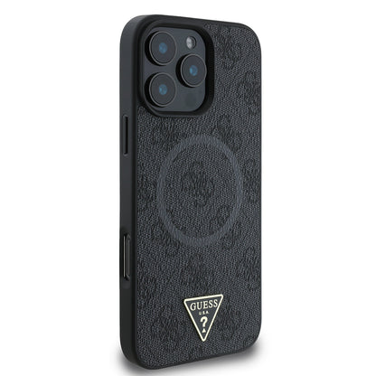 iPhone 16 Pro Max Kılıf Guess Orjinal Lisanslı M-safe Şarj Özellikli PU Üçgen Logo 4G Desenli Kapak