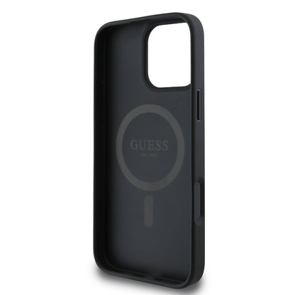 iPhone 16 Pro Max Kılıf Guess Orjinal Lisanslı M-safe Şarj Özellikli PU Üçgen Logo 4G Desenli Kapak