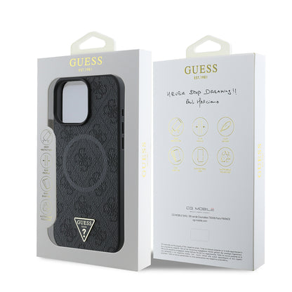 iPhone 16 Pro Max Kılıf Guess Orjinal Lisanslı M-safe Şarj Özellikli PU Üçgen Logo 4G Desenli Kapak