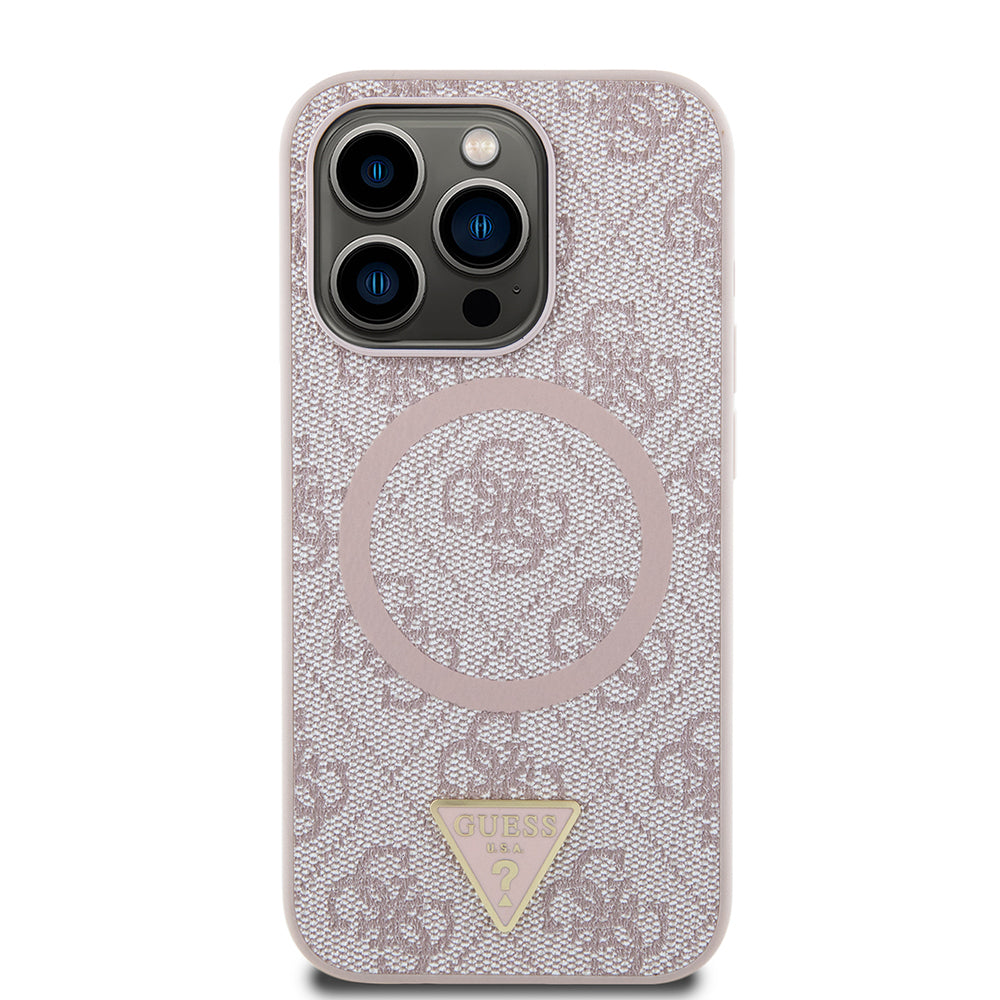 iPhone 16 Pro Max Kılıf Guess Orjinal Lisanslı M-safe Şarj Özellikli PU Üçgen Logo 4G Desenli Kapak