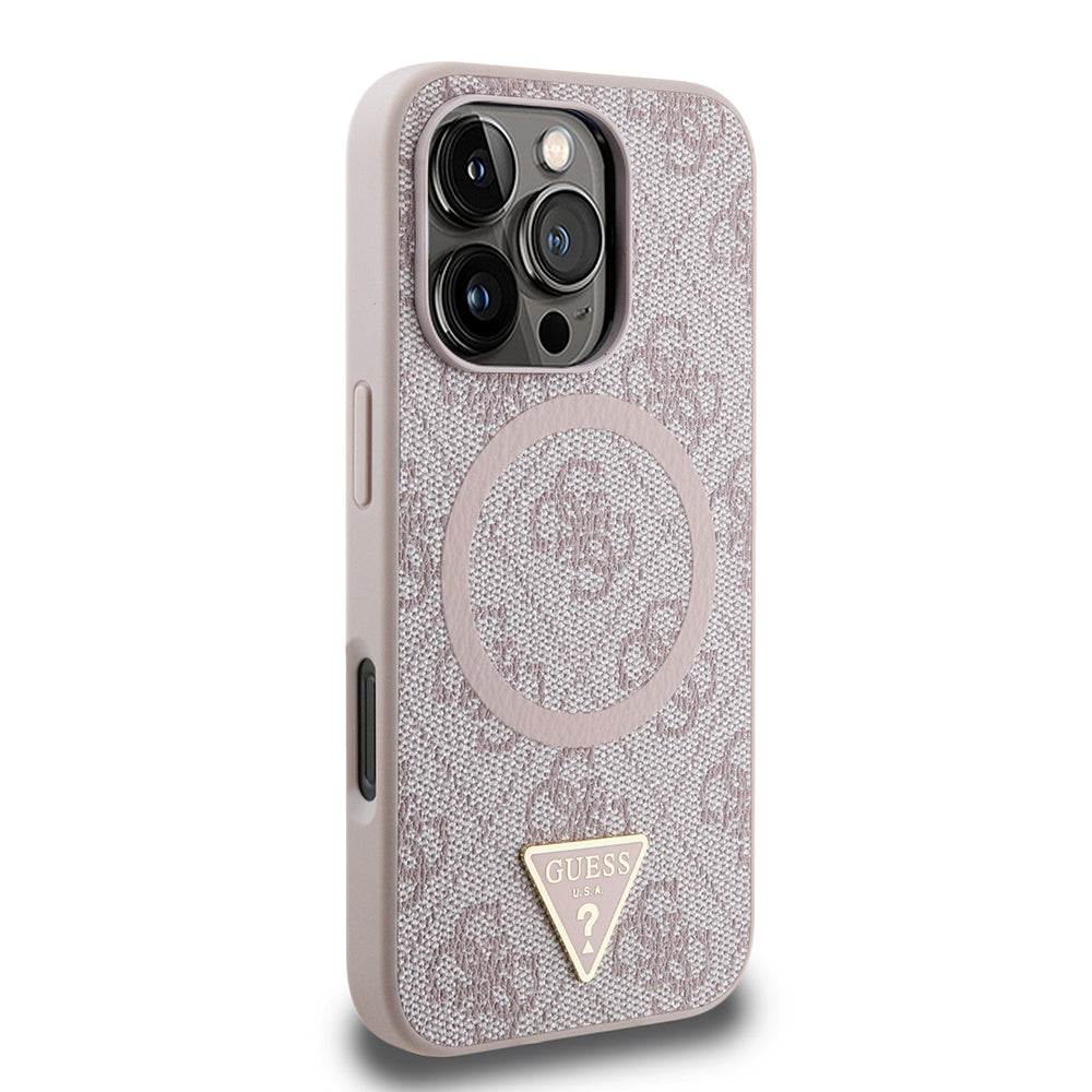 iPhone 16 Pro Max Kılıf Guess Orjinal Lisanslı M-safe Şarj Özellikli PU Üçgen Logo 4G Desenli Kapak