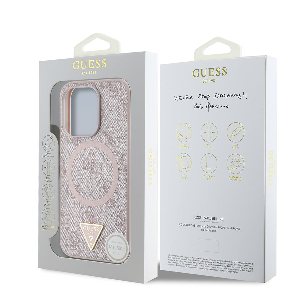 iPhone 16 Pro Max Kılıf Guess Orjinal Lisanslı M-safe Şarj Özellikli PU Üçgen Logo 4G Desenli Kapak