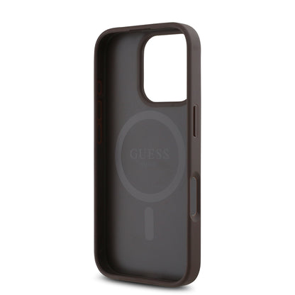 iPhone 16 Pro Max Kılıf Guess Orjinal Lisanslı M-safe Şarj Özellikli PU Üçgen Logo 4G Desenli Kapak