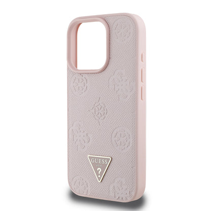 iPhone 16 Pro Max Kılıf Guess Orjinal Lisanslı M-safe Şarj Özellikli Sıcak Baskılı Üçgen Logolu PU Deri Peony Kapak