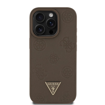 iPhone 16 Pro Max Kılıf Guess Orjinal Lisanslı M-safe Şarj Özellikli Sıcak Baskılı Üçgen Logolu PU Deri Peony Kapak